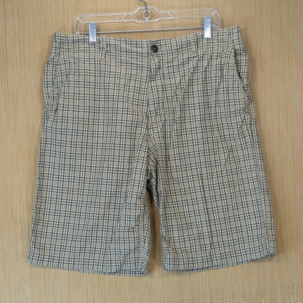 Old Navy Mens Preppy Y2K Plaid Shorts 36 Tan Brown Cotton Flat Front Casual